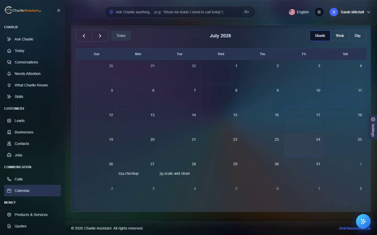 Appointments booked by Charlie on the calendar